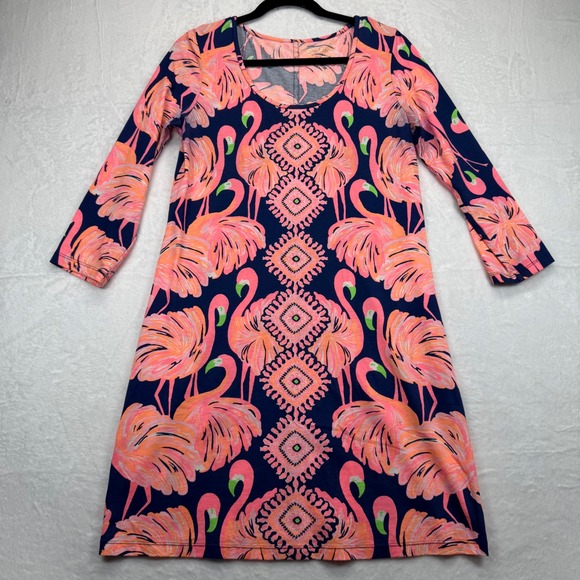 Lilly Pulitzer Flamingo Pima Cotton Dress Shift Casual Colorful Size M‎ - Picture 1 of 8